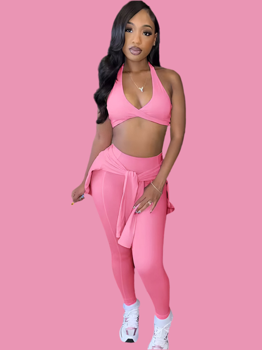 3 Piece Solid Halter Workout Set