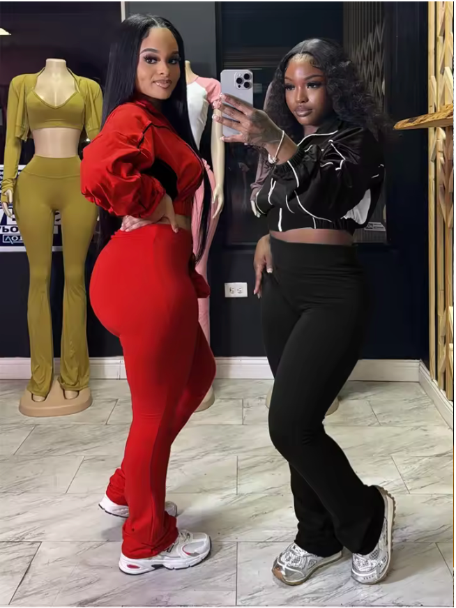 Crop Jacket Flared Pants 2 Piece Set