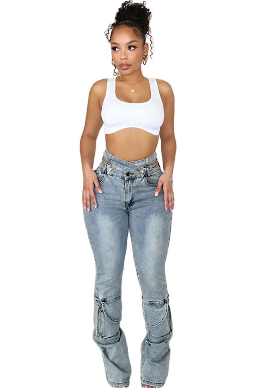 Distressed Irregular Jeans