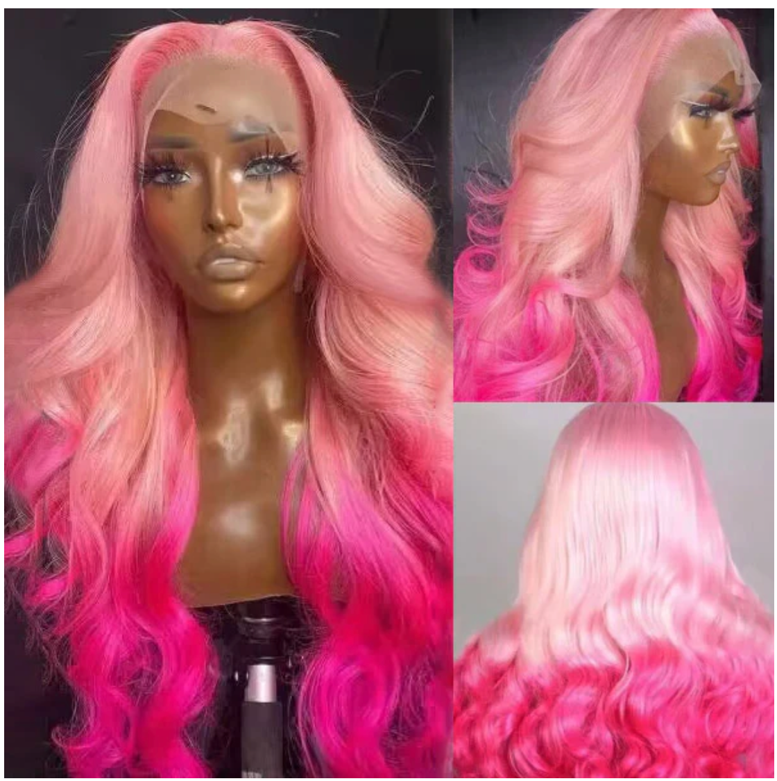 Pink With Rose Pink Ombre Body Wave Glueless Lace Frontal Wig