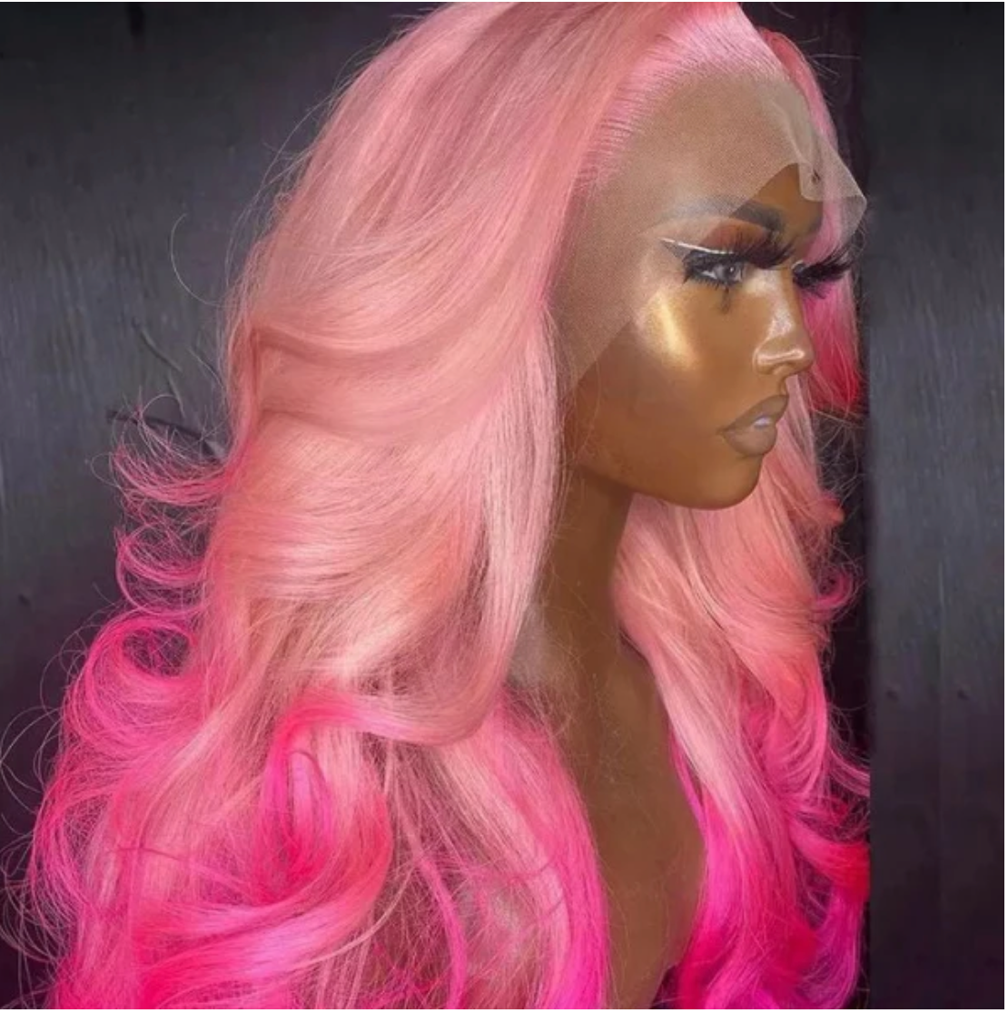 Pink With Rose Pink Ombre Body Wave Glueless Lace Frontal Wig