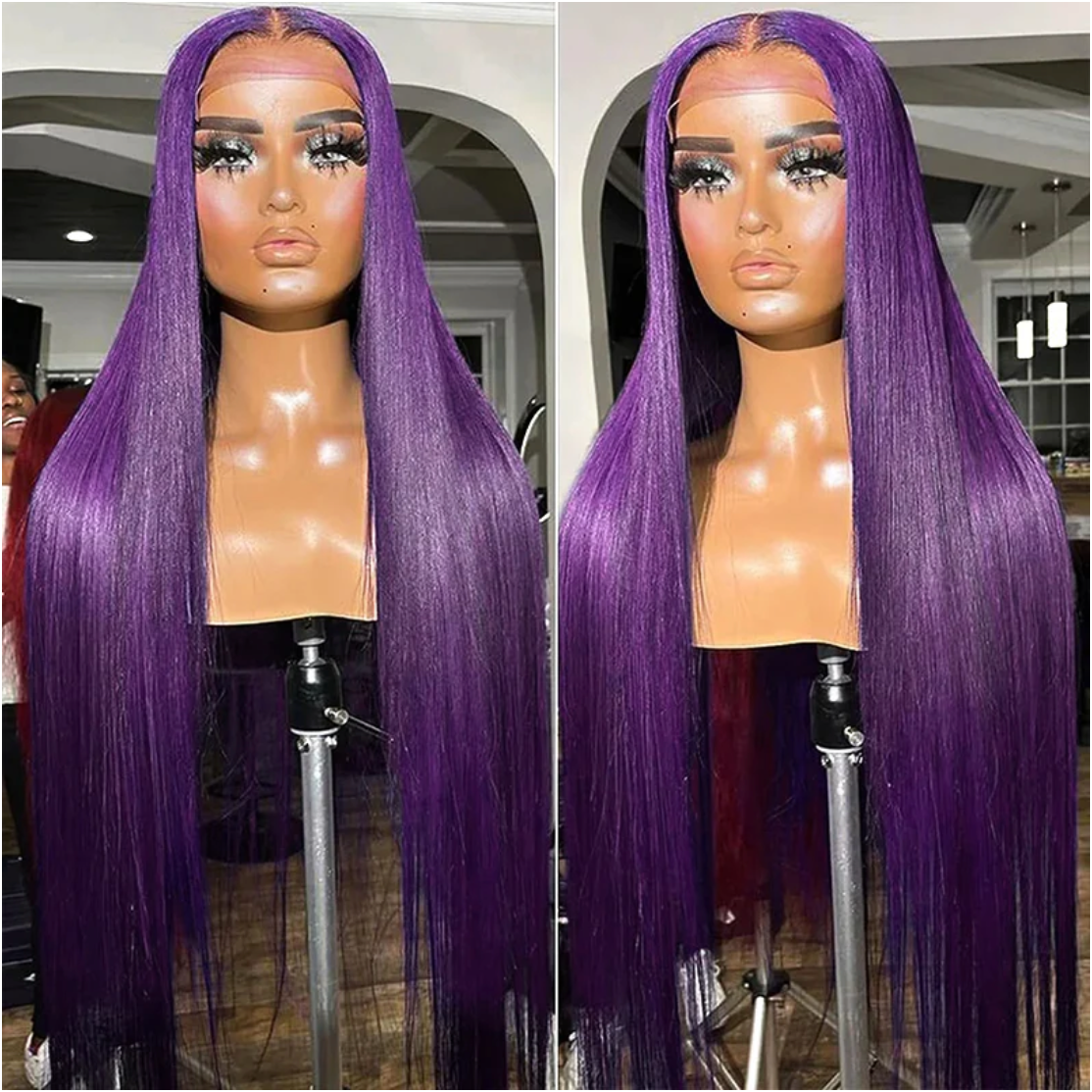 Dark Purple Remy Straight Transparent Lace Front Wig