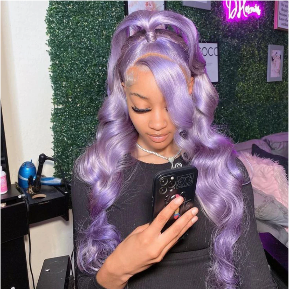 Light Purple Lavender Body Wave Transparent Lace Front Wig With Natural Hair line