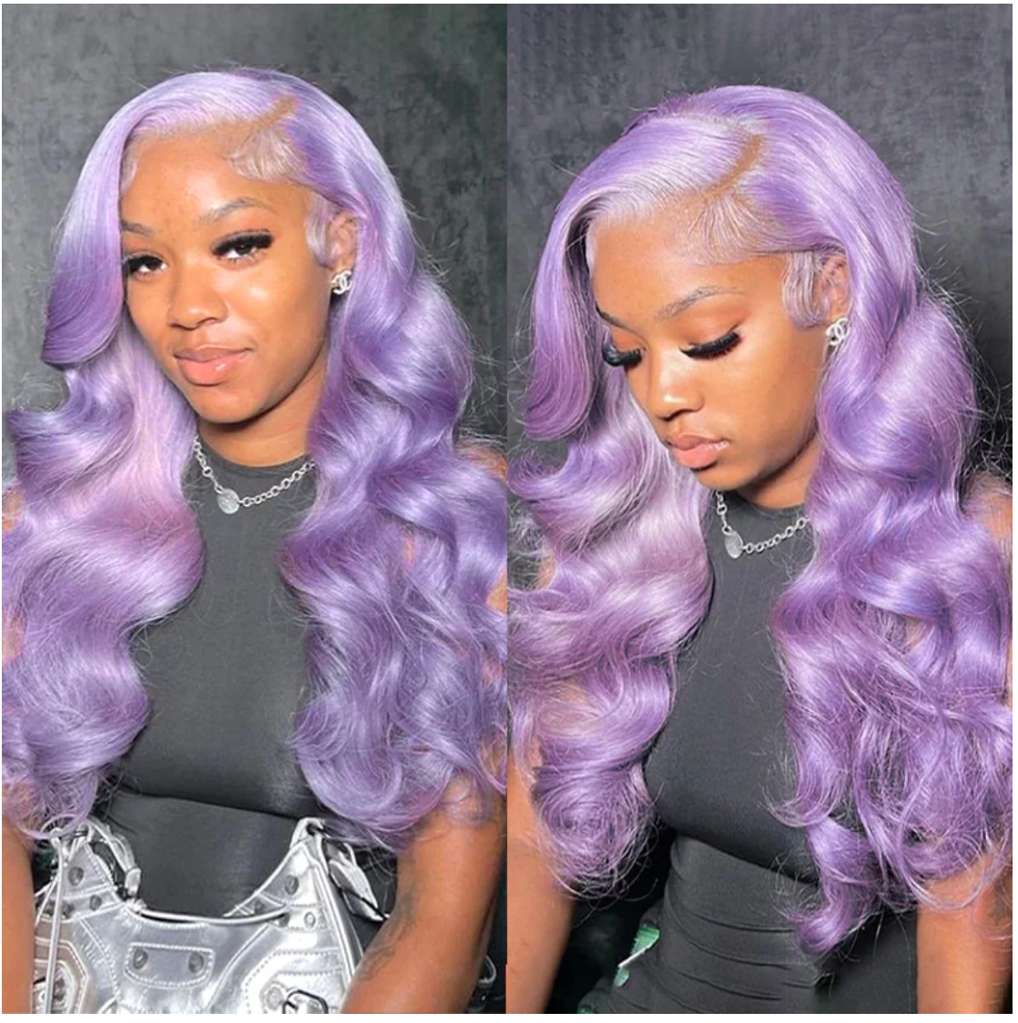Light Purple Lavender Body Wave Transparent Lace Front Wig With Natural Hair line