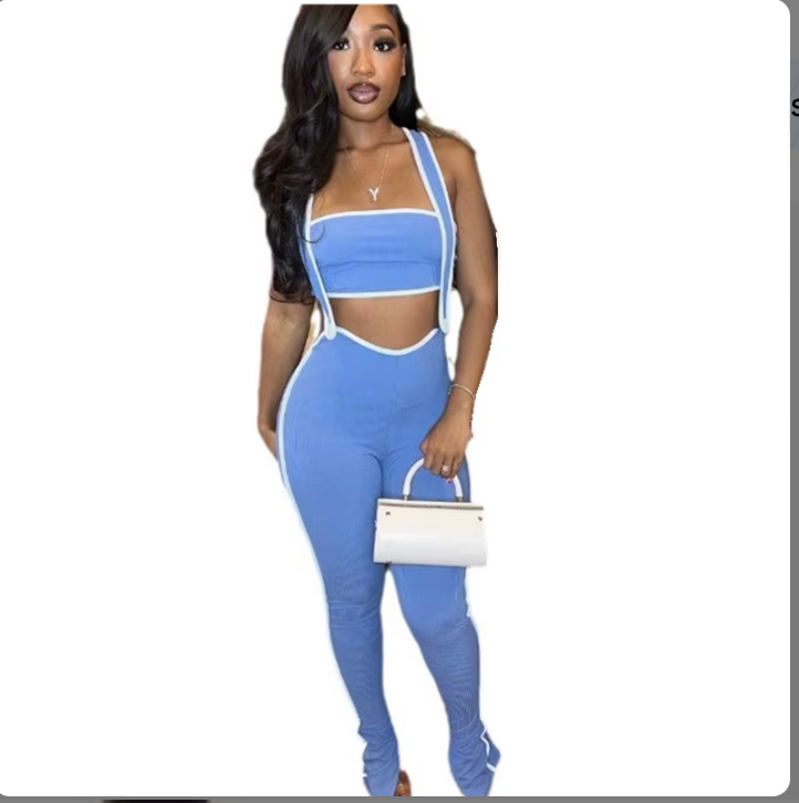 2 Piece Ribbed Patchwork Jumpsuit With Tube Top