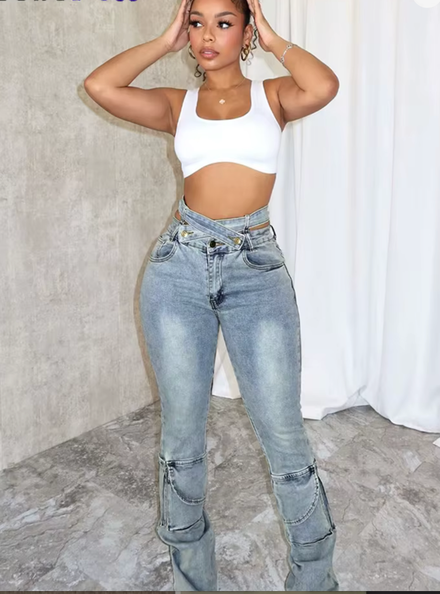 Distressed Irregular Jeans