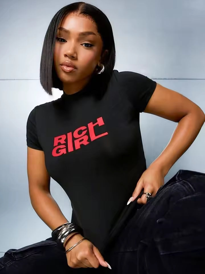 Letter O-Neck Mini Short Sleeve T-Shirt
