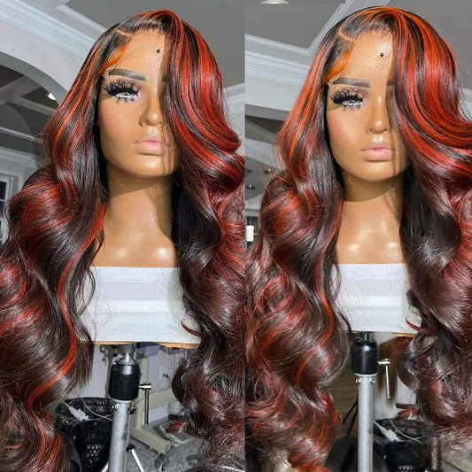 Lace Frontal Burgundy Highlight 13X4 4x4 Closure Wig