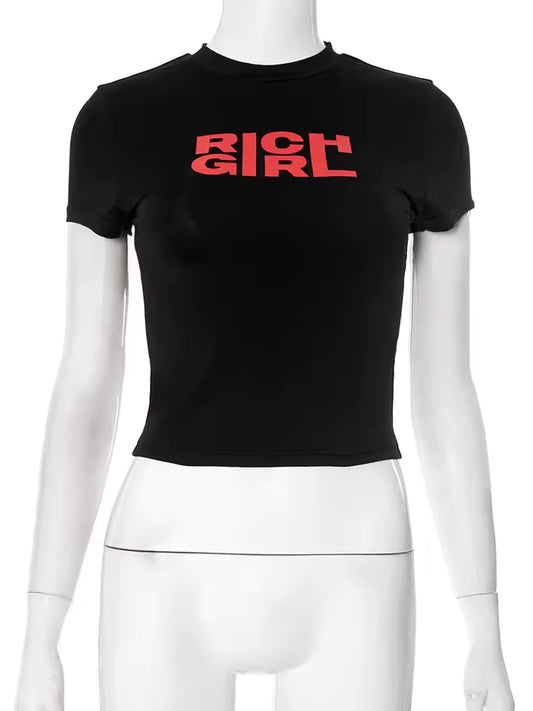 Letter O-Neck Mini Short Sleeve T-Shirt
