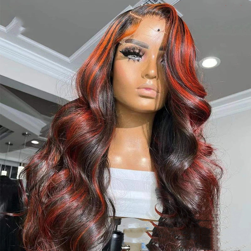 Lace Frontal Burgundy Highlight 13X4 4x4 Closure Wig