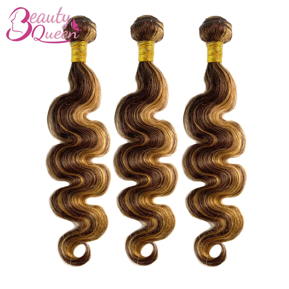 4/27 Body Wave Bundles With Frontal Ombre Highlight Brazilian Bundles With 13x4 HD Lace Frontal Closure 100% Human Hair Tissage