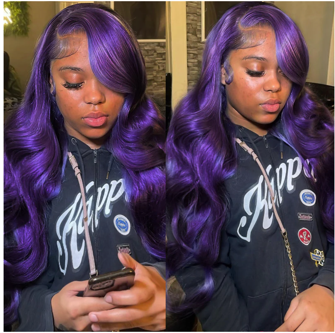 Dark Purple Body Wave Human Hair Wig With Pre-Plucked Baby Hairs