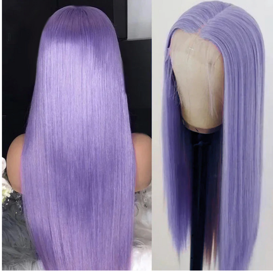 Light Purple HD Transparent Lace Front Straight Human Hair Wig
