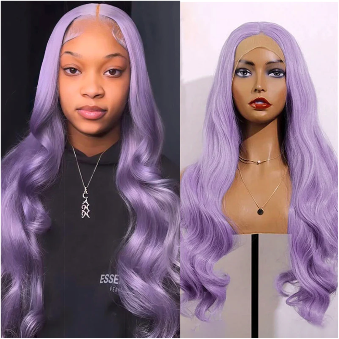 Light Purple Lavender Body Wave Transparent Lace Front Wig With Natural Hair line