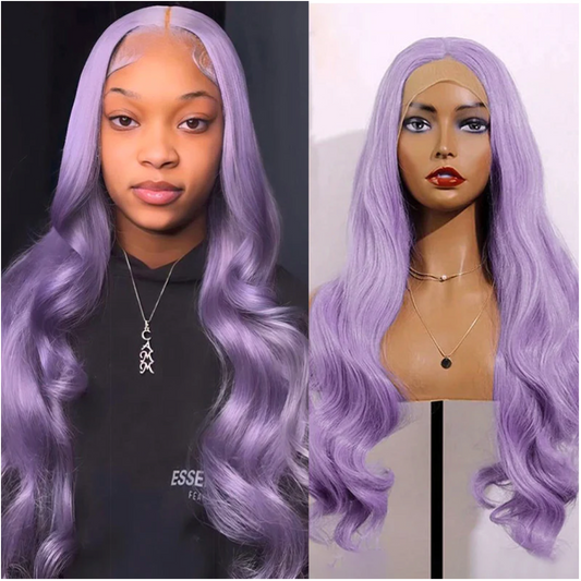 Light Purple Lavender Body Wave Transparent Lace Front Wig With Natural Hair line