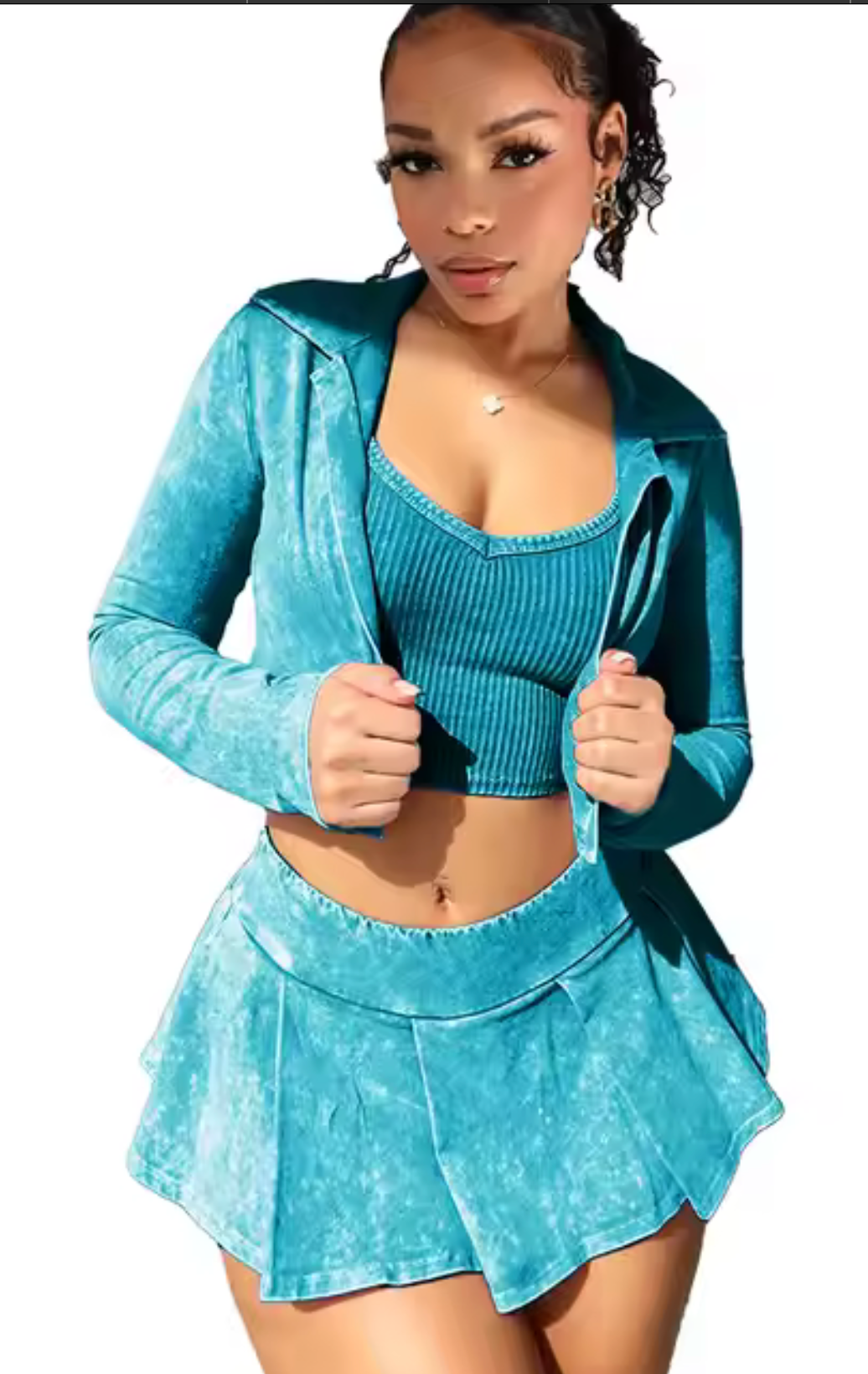 Women's Bra, Tank Tops, Jacket,  and Mini Skirt 3 Piece Set