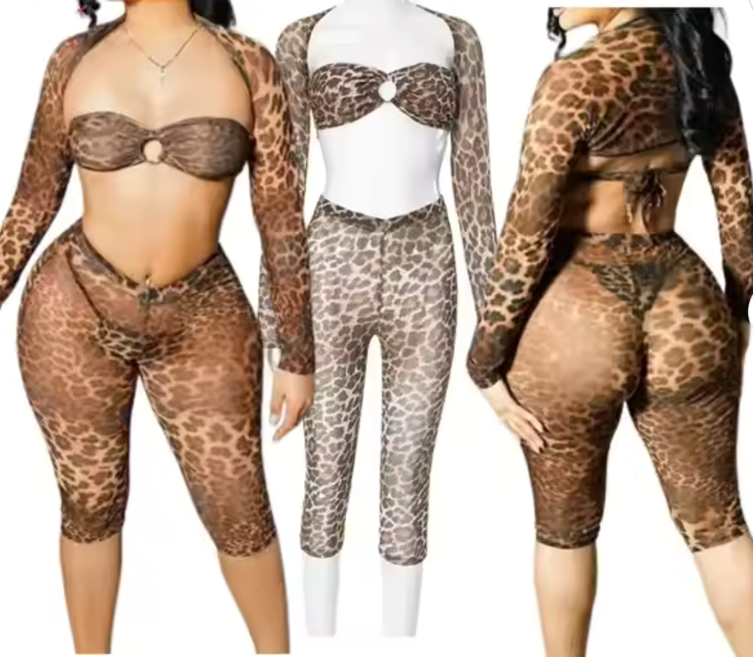 Leopard Print Hollow Two Piece Set