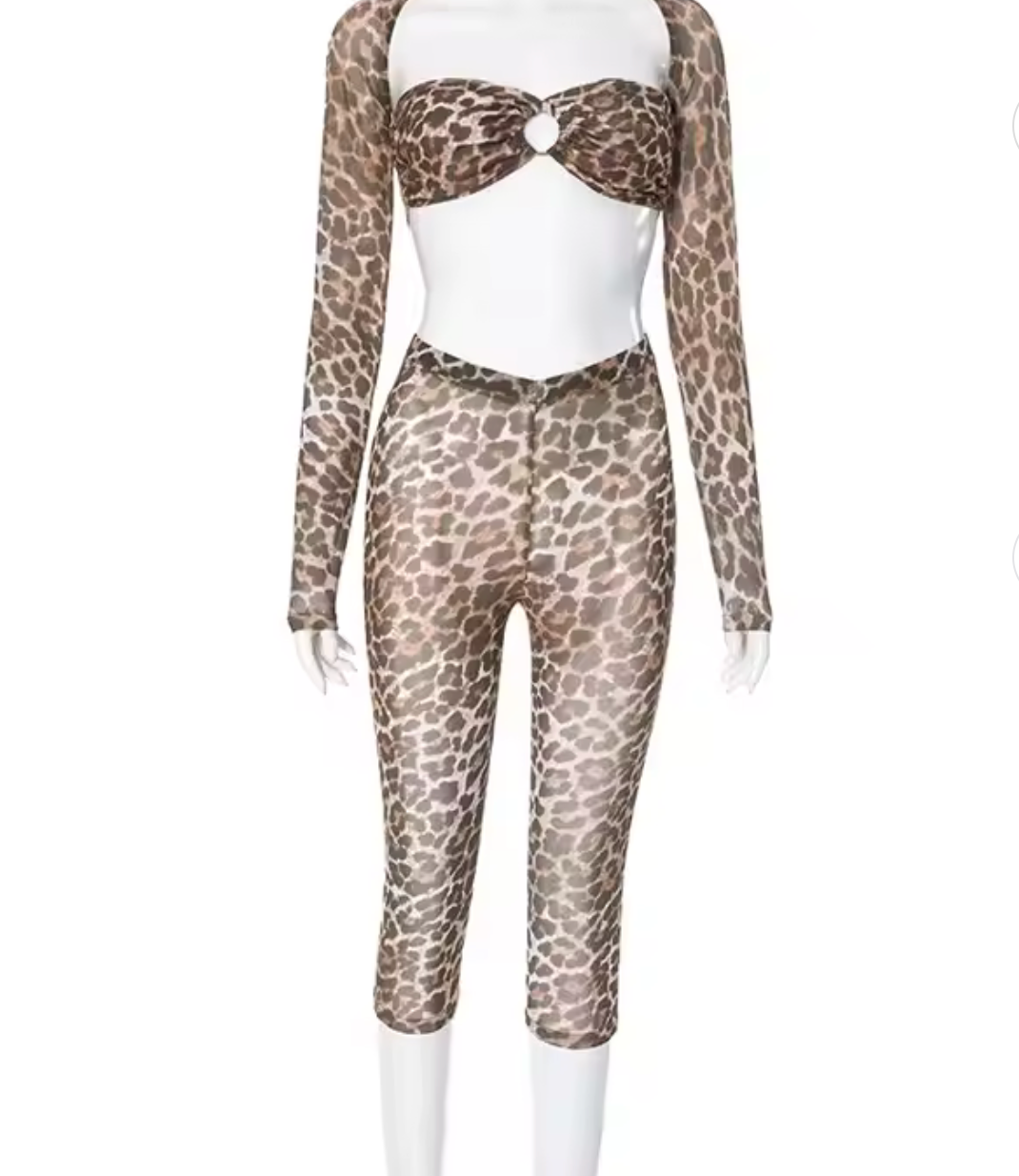 Leopard Print Hollow Two Piece Set