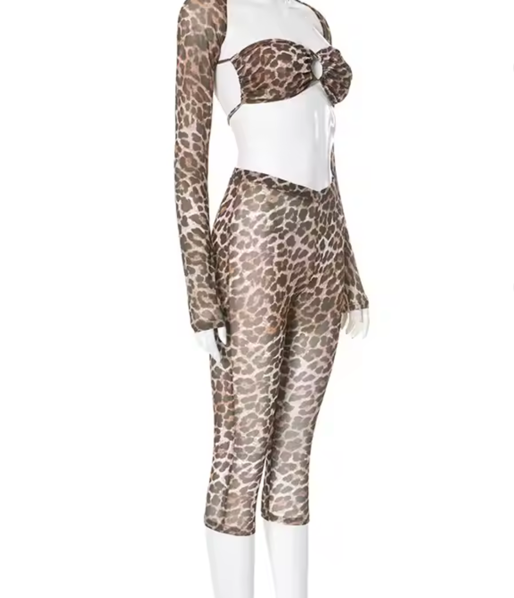 Leopard Print Hollow Two Piece Set