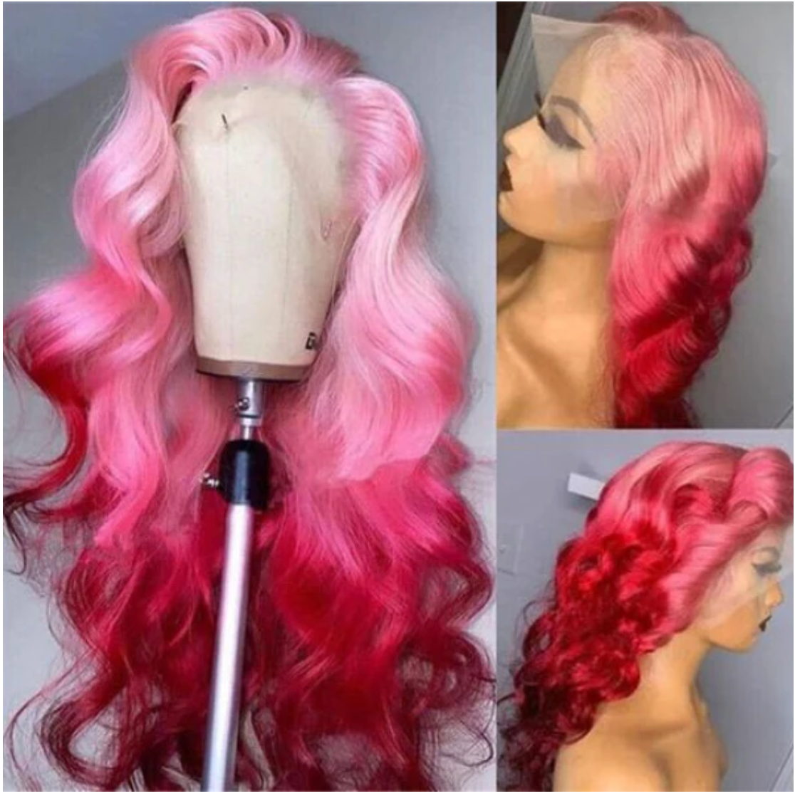 Pink With Rose Pink Ombre Body Wave Glueless Lace Frontal Wig