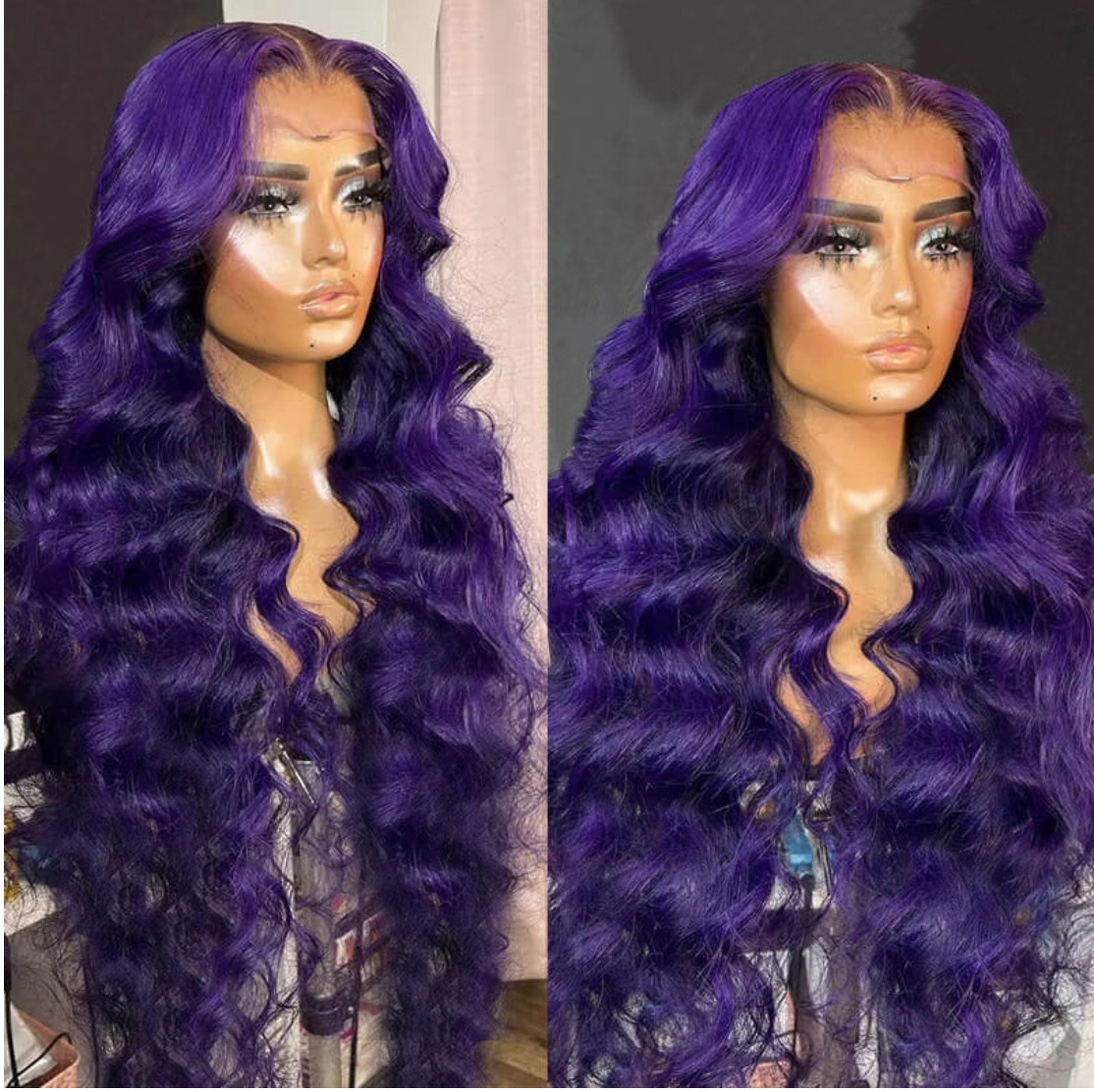 Dark Purple Body Wave Human Hair Wig With Pre-Plucked Baby Hairs