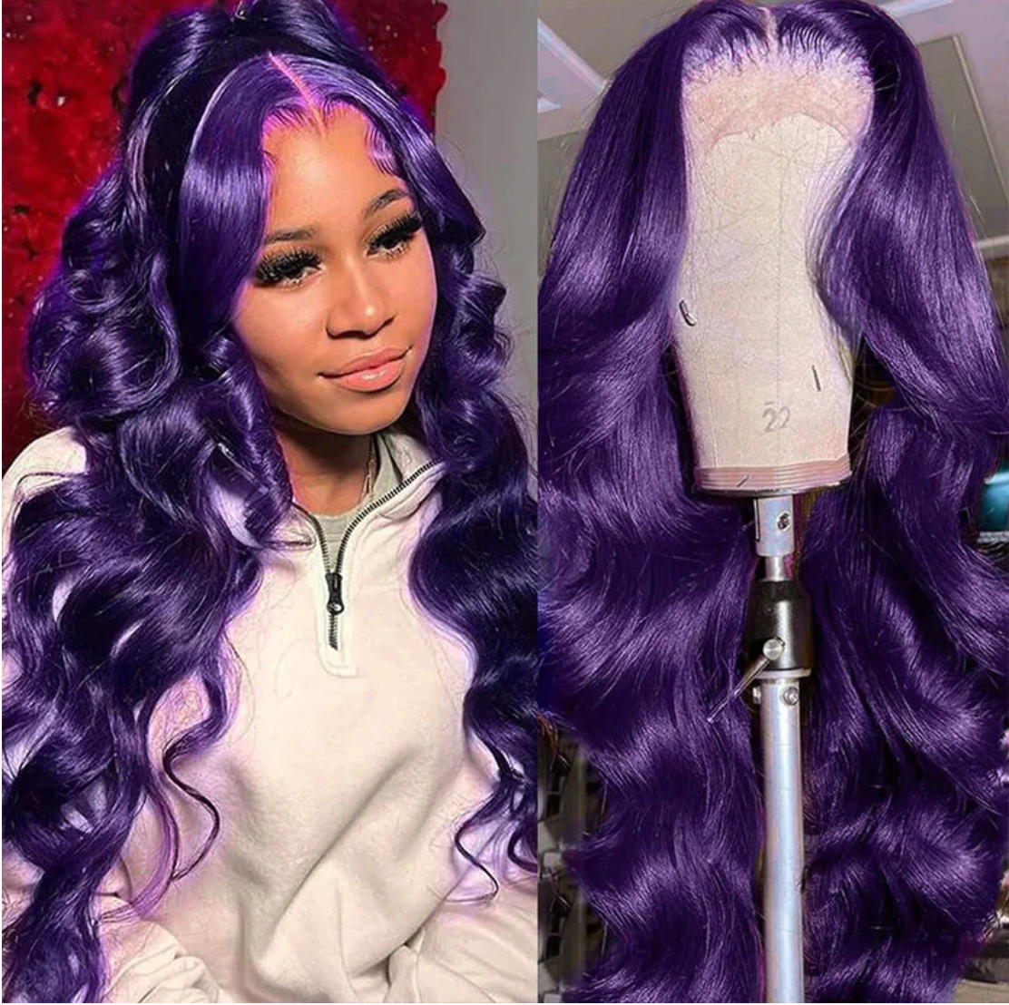 Dark Purple Body Wave Human Hair Wig With Pre-Plucked Baby Hairs