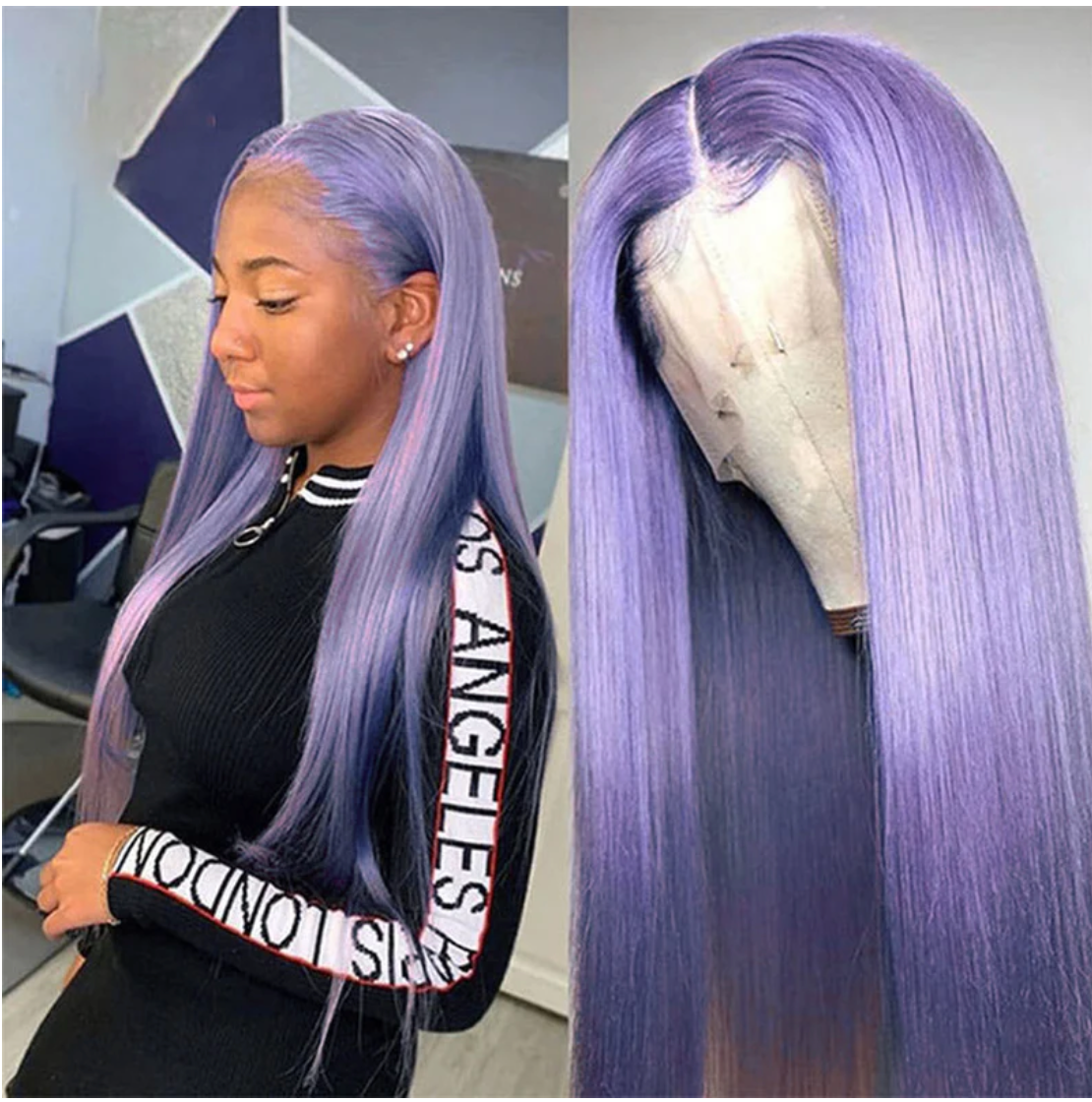 Light Purple HD Transparent Lace Front Straight Human Hair Wig