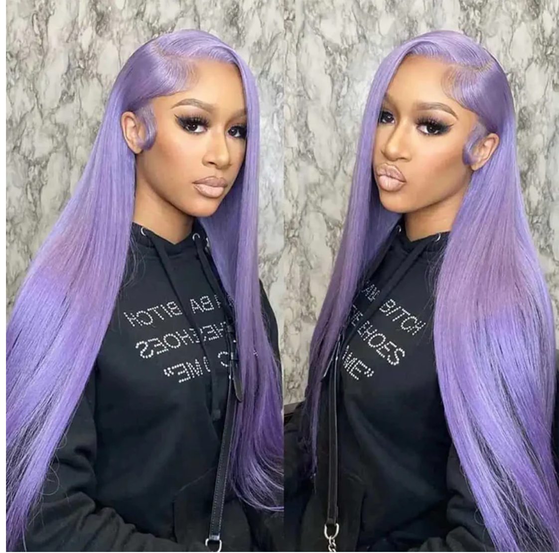 Light Purple HD Transparent Lace Front Straight Human Hair Wig