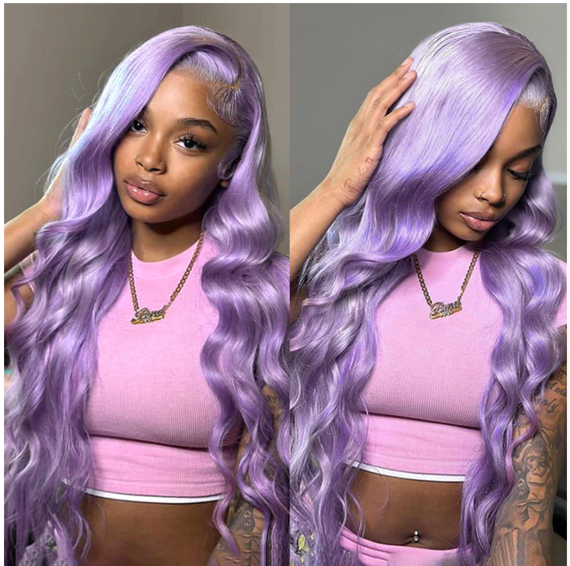 Light Purple Lavender Body Wave Transparent Lace Front Wig With Natural Hair line