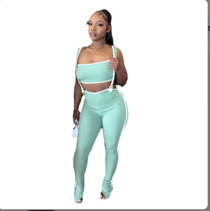2 Piece Ribbed Patchwork Jumpsuit With Tube Top