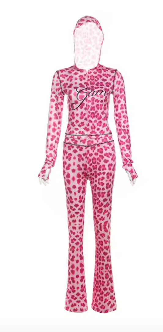 Leopard Letter Print Tracksuit Set