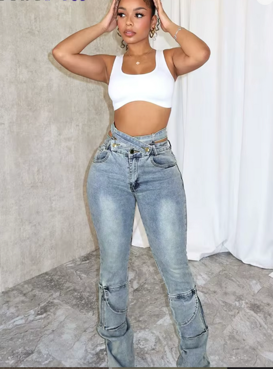 Distressed Irregular Jeans